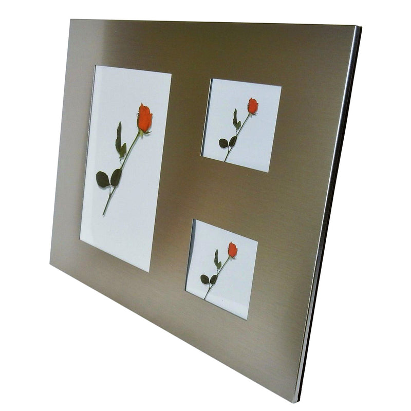 3 Panel Brushed Metal Photo Frame