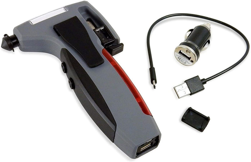 5-in-1 Car Emergency Tool with USB Power Bank, Window Hammer, Belt Cutter, LED Lite