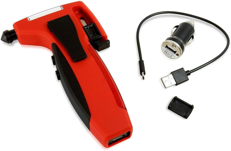 5-in-1 Car Emergency Tool with USB Power Bank, Window Hammer, Belt Cutter, LED Lite