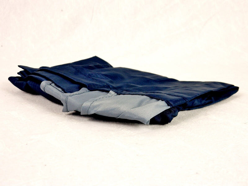 Folding Nylon Shopping Tote, Navy Blue w/Gray Handle, 13"x11"x5".