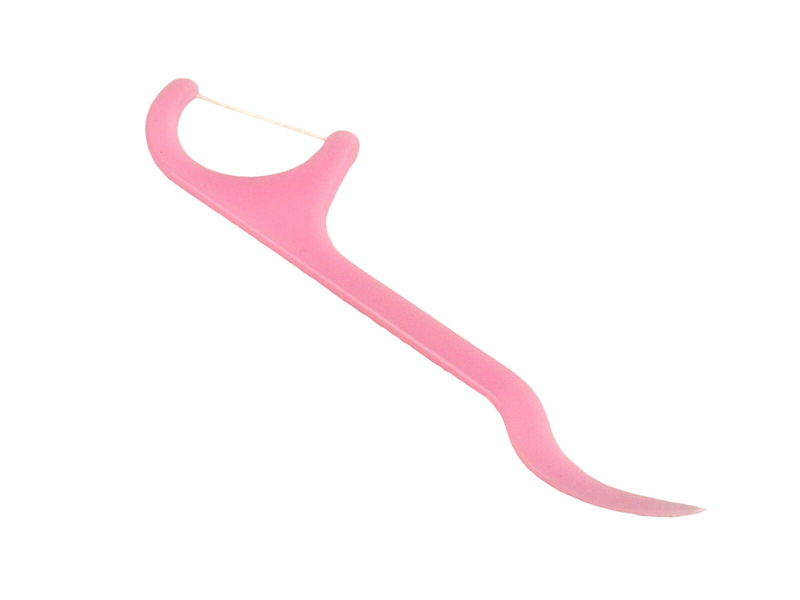 Disposable Dental Floss Picks, Package of 6, Pink Handle, Clik Clak.