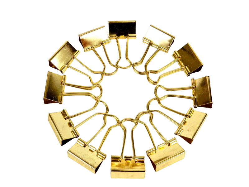 12 Pack Gold Tone Binder Clips, 1", Round Magnetic Tin w/See-Thru Cover.