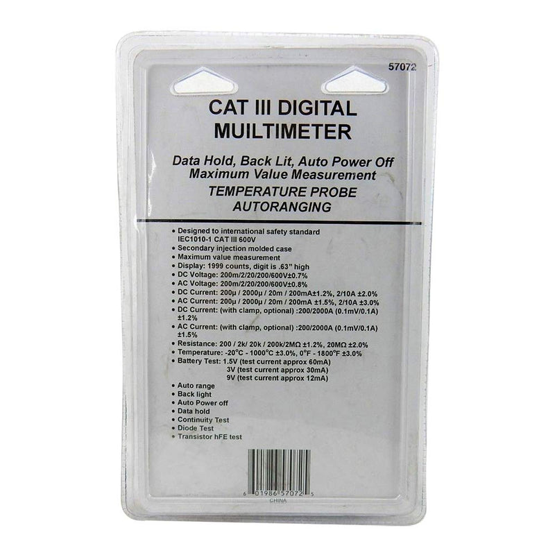 Cat III Autorunning Digital Multimeter with Temperature Probe