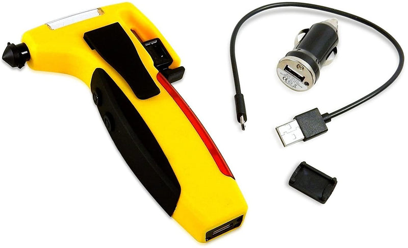 5-in-1 Car Emergency Tool with USB Power Bank, Window Hammer, Belt Cutter, LED Lite